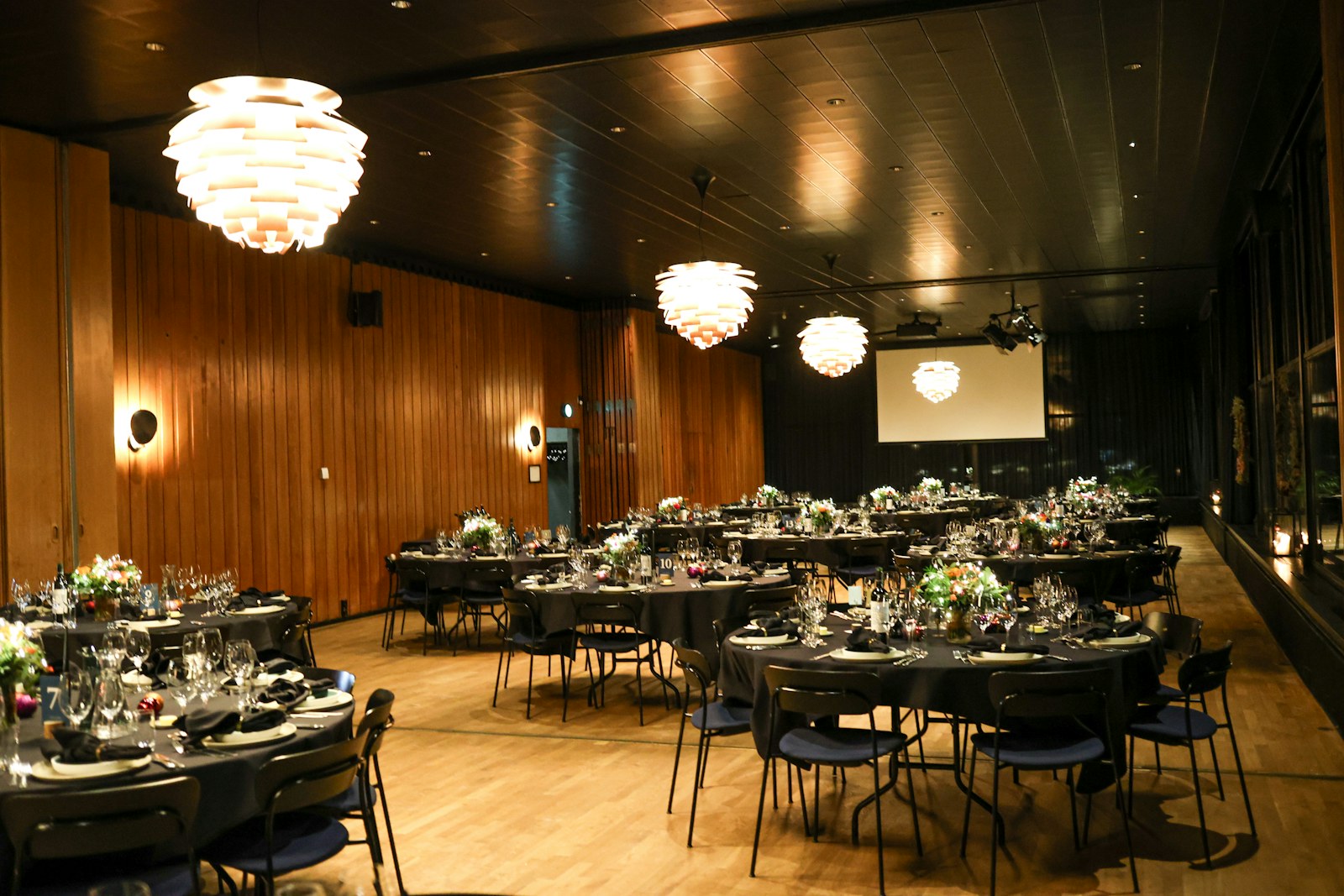 Event space with round dining tables