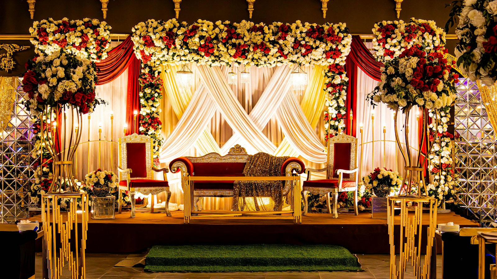 Wedding stage with flowers and drapery