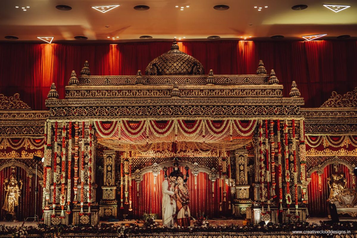 Reception venue and floral arrangement
