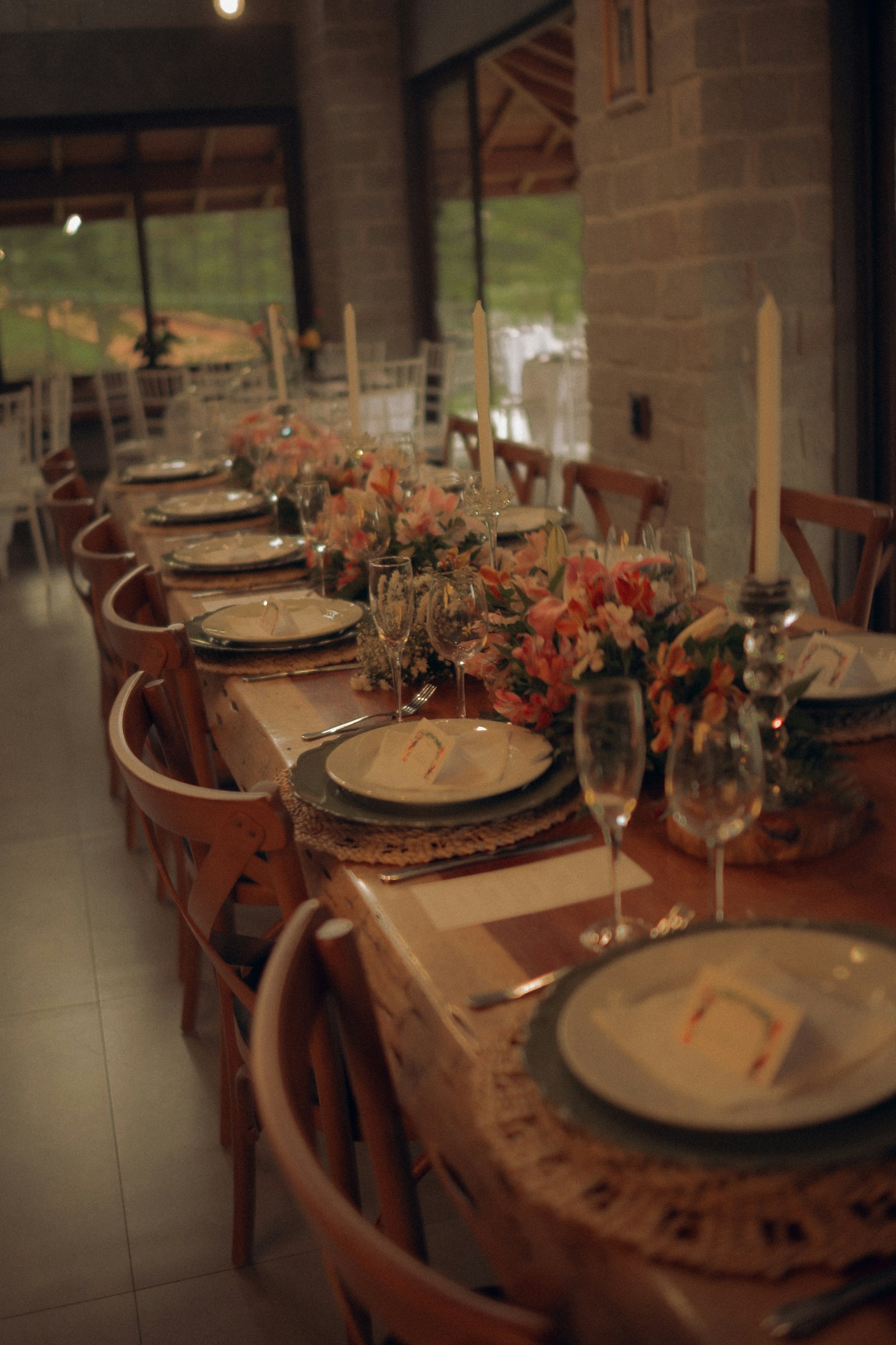 Elegant long dining table for a formal event
